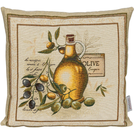 Gobelin Kissenhülle Oliven & Olivenöl 45x45 cm | Motiv direkt eingewebt