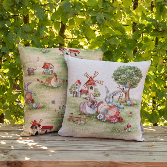 Gobelin Kissenhülle Buntes Ostertreiben 40x60 cm