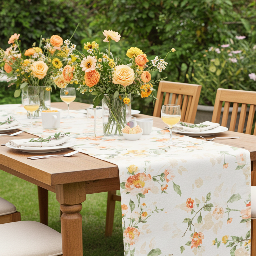 Tischläufer mit Zweigen und orangen Blüten - Anderson Floret 40x90 cm