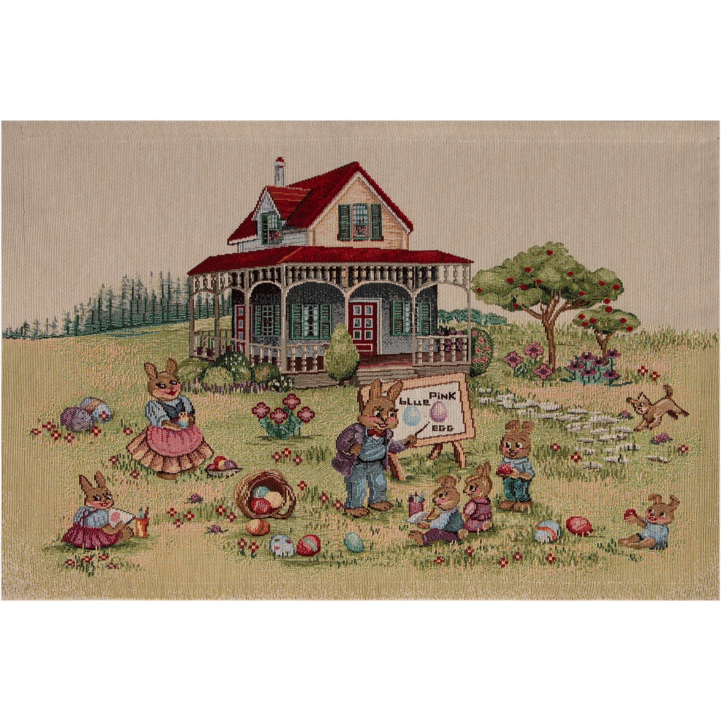 Gobelin Tischset mit Hasenschule - Rabbit School 40x50 cm