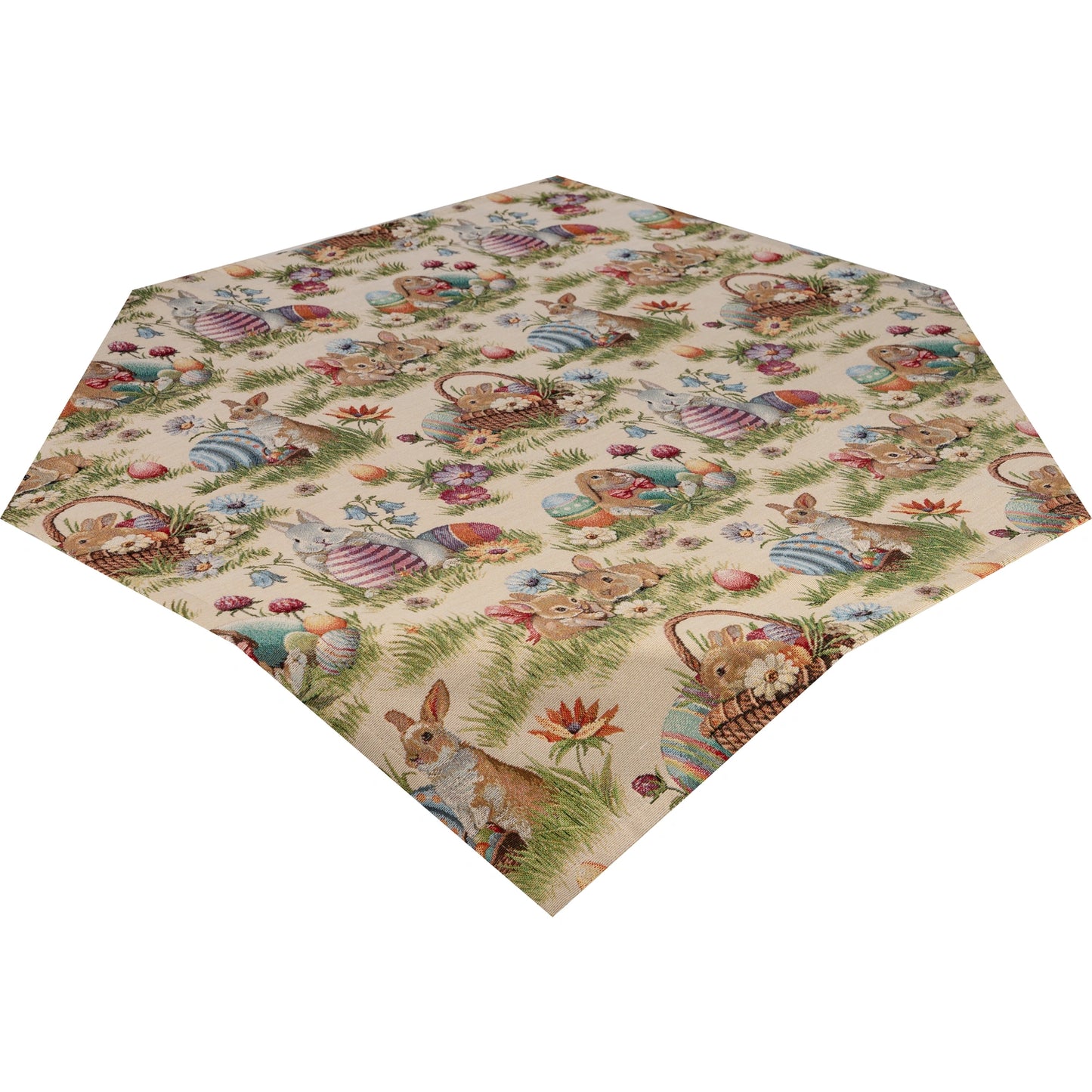 Gobelin Mitteldecke mit Osterhasen Picknick  - Rabbit Picknick 85x85 cm