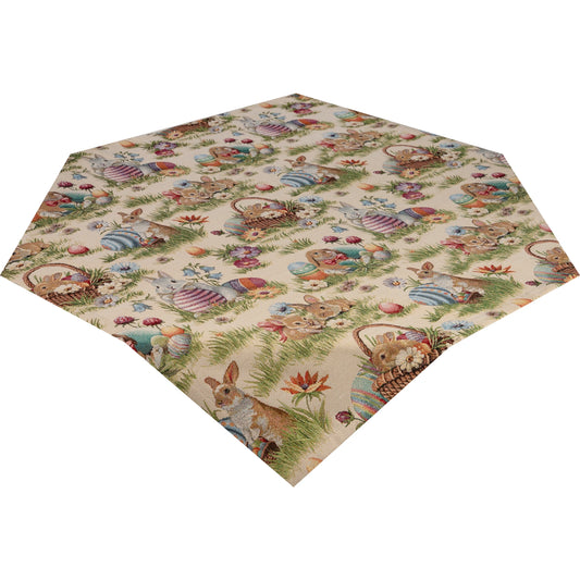 Gobelin Mitteldecke mit Osterhasen Picknick  - Rabbit Picknick 85x85 cm