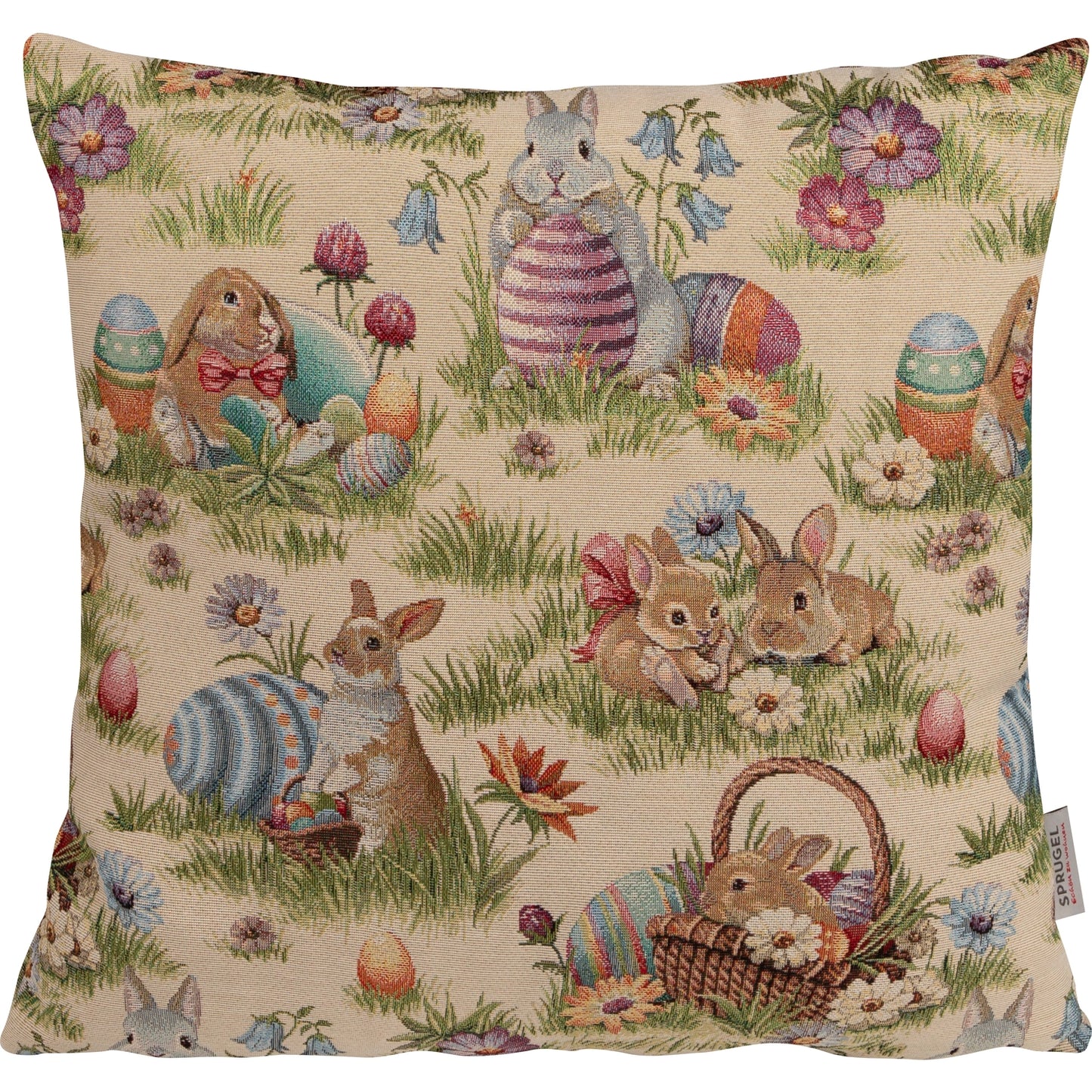 Gobelin Kissenhülle mit Osterhasen Picknick - Rabbit Picknick 50x50 cm