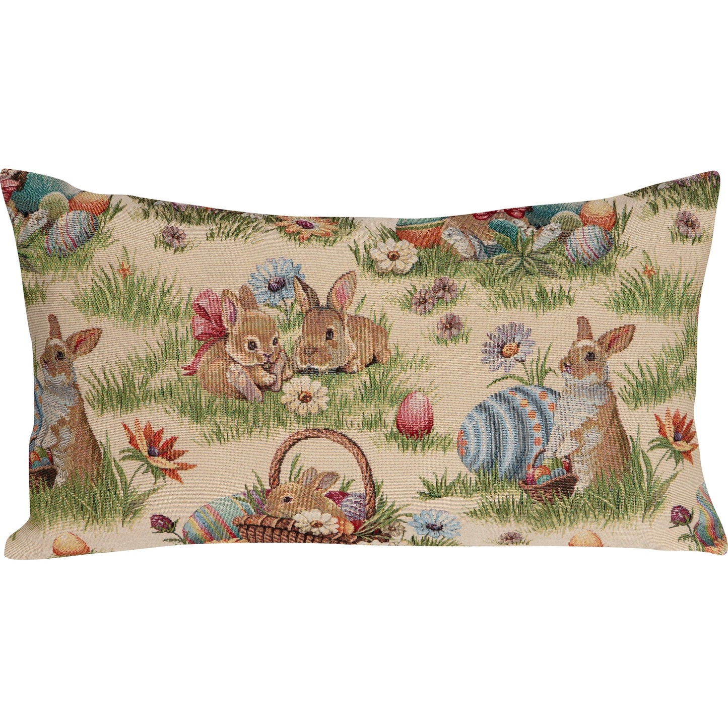 Gobelin Kissenhülle mit Osterhasen Picknick - Rabbit Picknick 30x50 cm