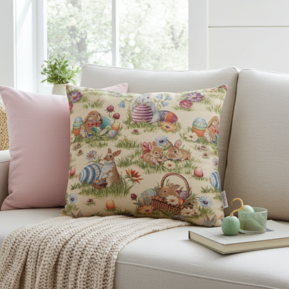 Gobelin Kissenhülle mit Osterhasen Picknick - Rabbit Picknick 60x60 cm