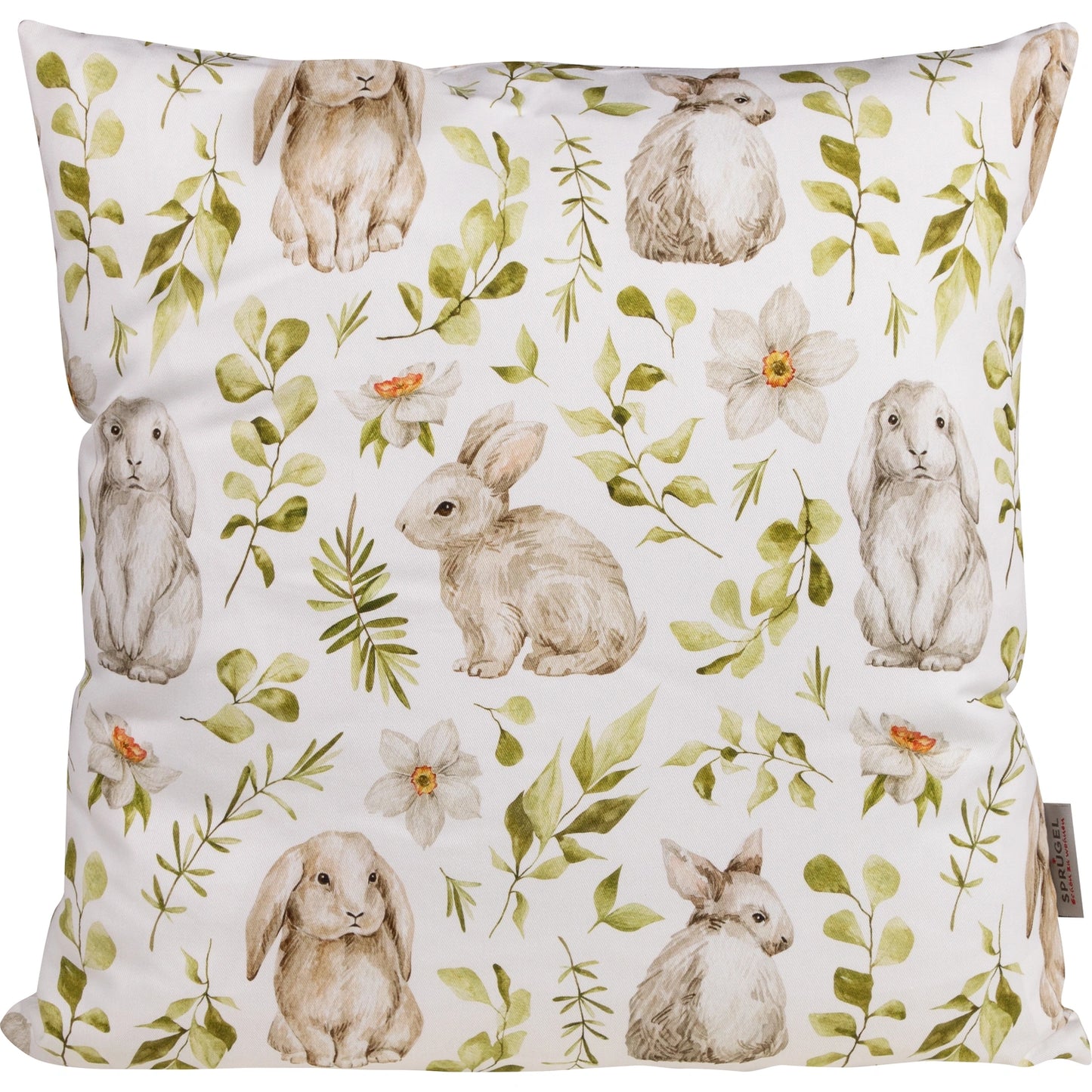 Kissenhülle mit Hasen und botanischen Zweigen - Rabbit Herbage 50x50 cm
