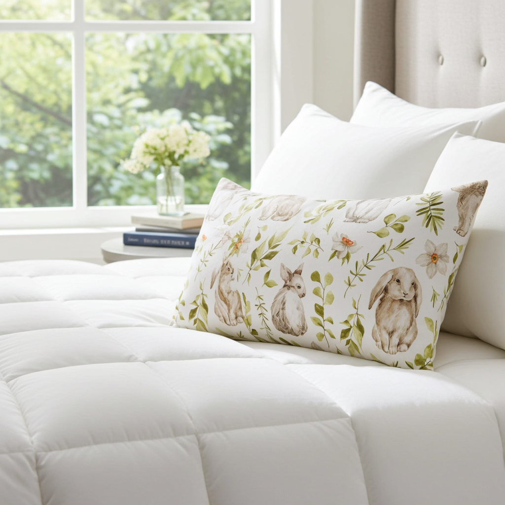 Baumwoll Kissenhülle Hasen & botanischen Zweigen 30x50 cm