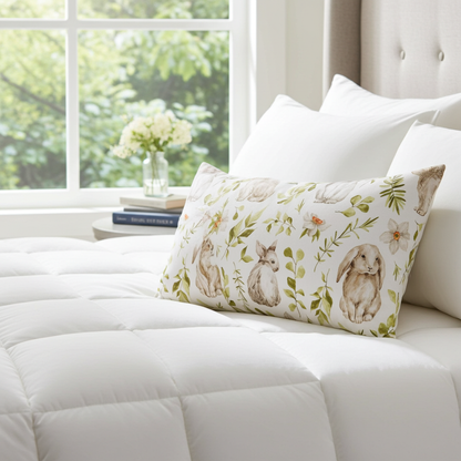 Baumwoll Kissenhülle Hasen & botanischen Zweigen 30x50 cm