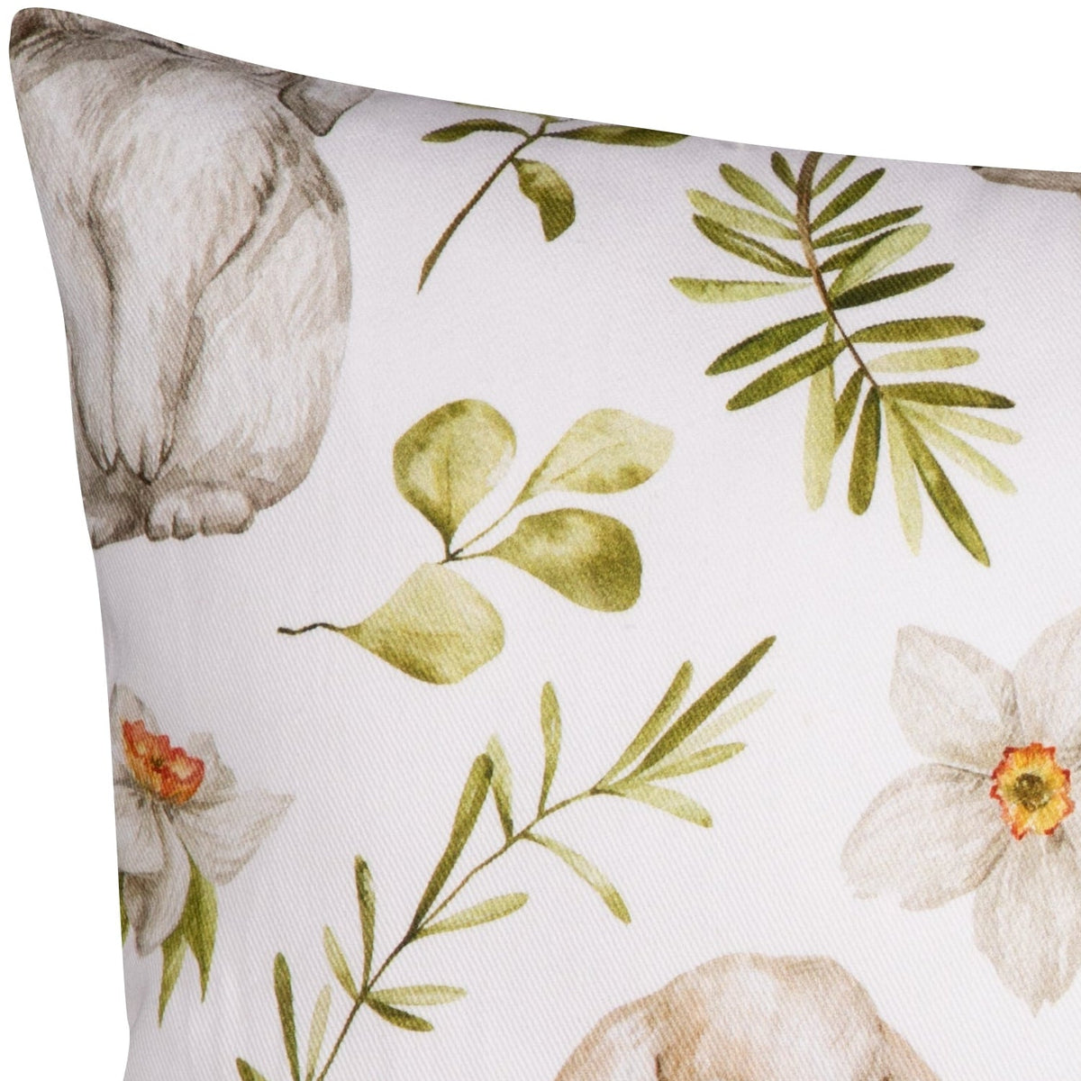 Baumwoll Kissenhülle Hasen & botanische Zweige 60x60 cm