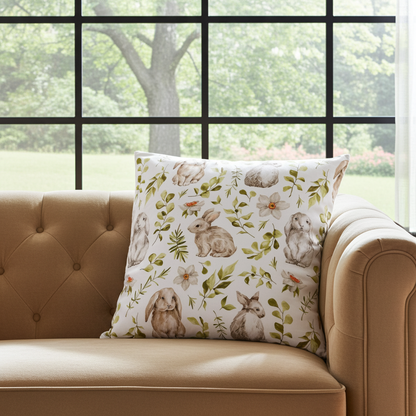 Baumwoll Kissenhülle Hasen & botanischen Zweigen 40x40 cm