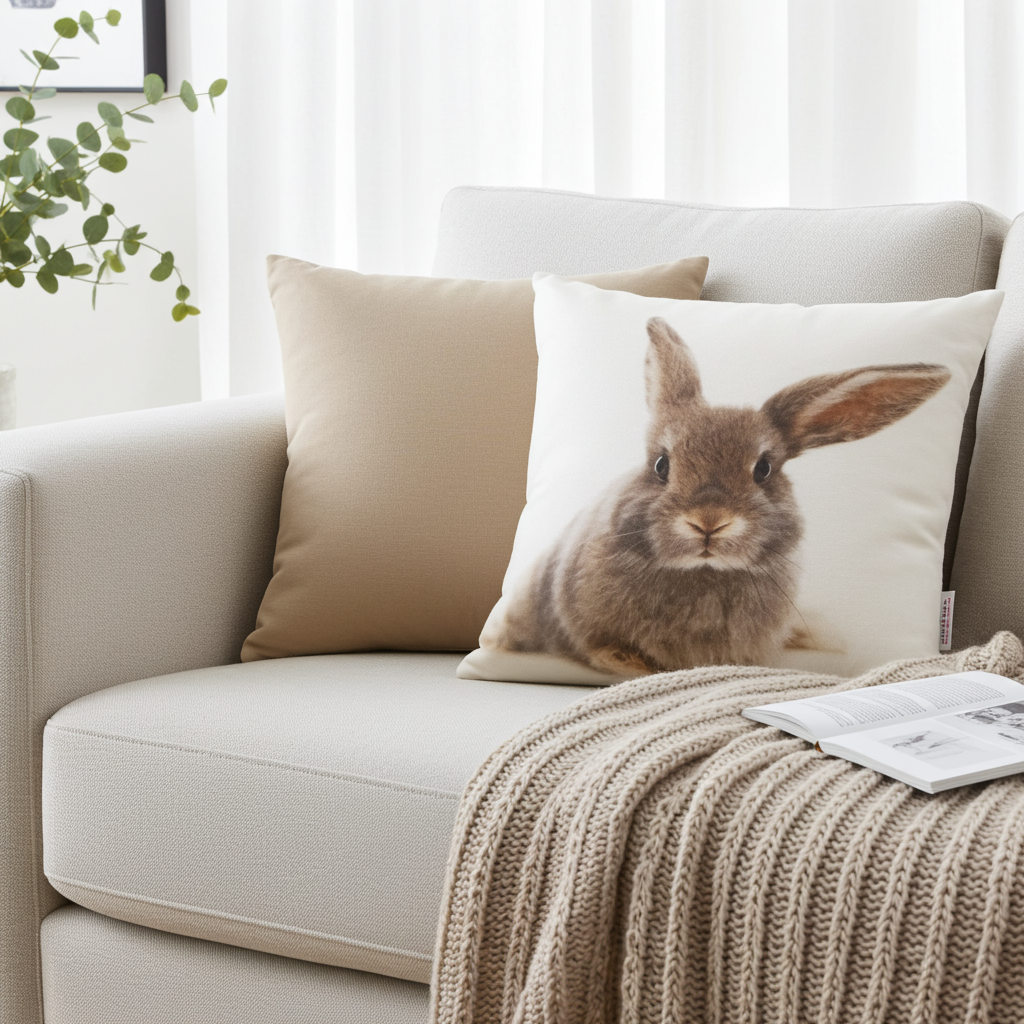 Baumwoll-Gewebe Kissenhülle brauner Hase 45x45 cm