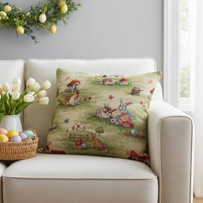 Gobelin Kissenhülle mit buntem Ostertreiben - Easter Scenery 50x50 cm