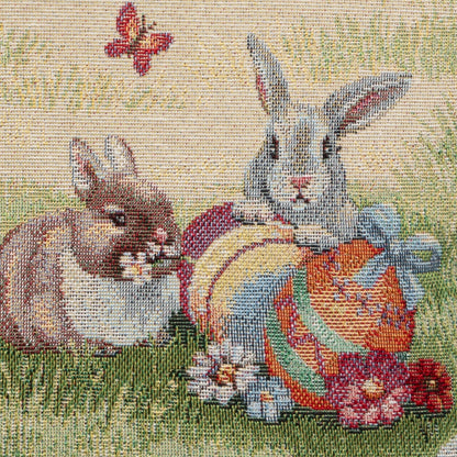 Gobelin Kissenhülle Buntes Ostertreiben 50x50 cm