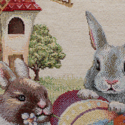 Gobelin Kissenhülle mit buntem Ostertreiben - Easter Scenery 45x45 cm