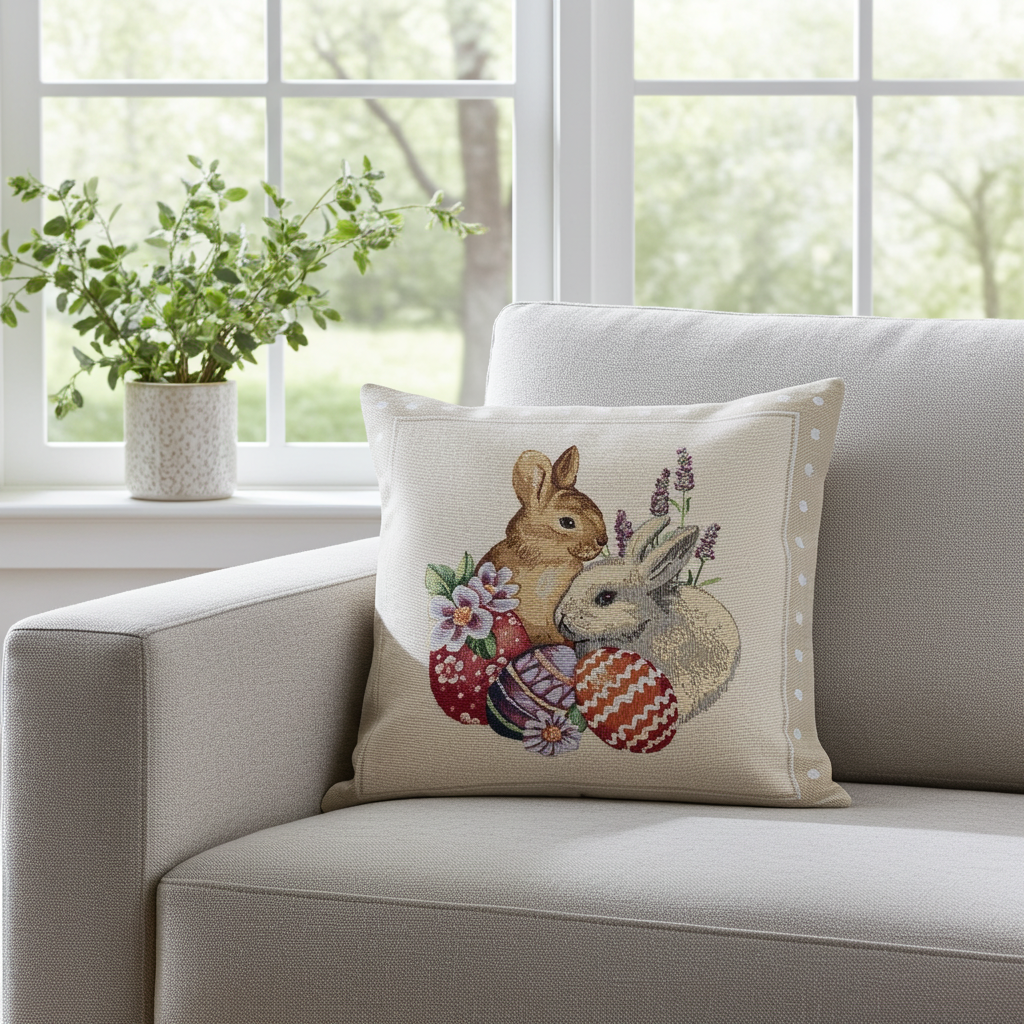 Gobelin Kissenhülle Hasen-Freundschaft 45x45 cm