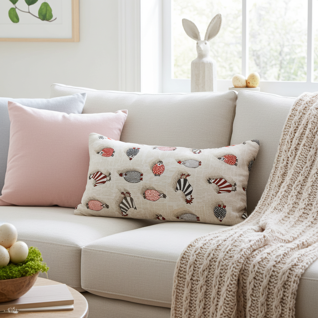 Kissenhülle mit buntem Hühnerhof - Easter Chicken 30x50 cm