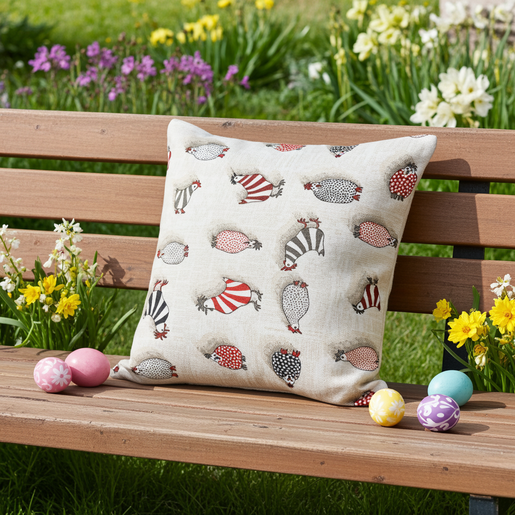 Kissenhülle mit buntem Hühnerhof - Easter Chicken 50x50 cm