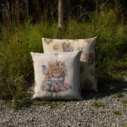 Gobelin Kissenhülle mit Hase im bunten Osternest - Easter Flower Bunny 50x50 cm