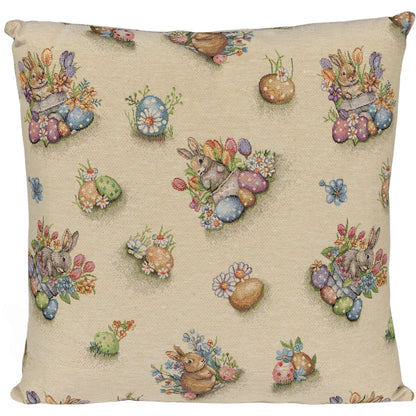 Gobelin Kissenhülle mit Hase im bunten Osternest - Easter Flower Bunny 50x50 cm