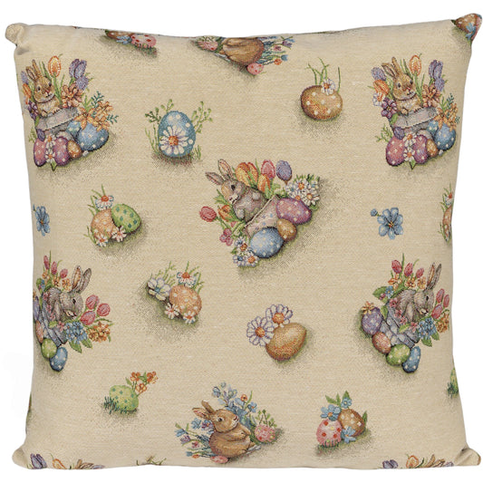 Gobelin Kissenhülle mit Hase im bunten Osternest - Easter Flower Bunny 40x40 cm