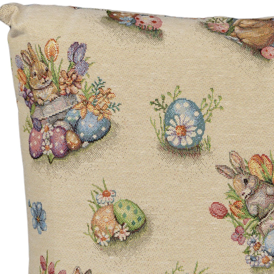 Gobelin Kissenhülle mit Hase im bunten Osternest - Easter Flower Bunny 40x40 cm
