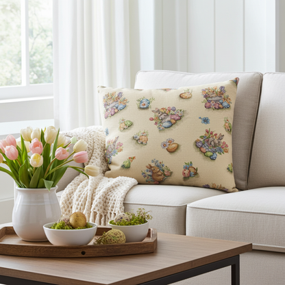 Gobelin Kissenhülle mit Hase im bunten Osternest - Easter Flower Bunny 40x40 cm