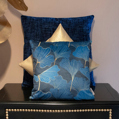 Edel Samt Kissenhülle Mitternachts Ginkgo 45x45 cm