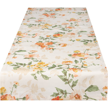 Baumwoll Tischband Zweige und orange Blüten 50x150 cm