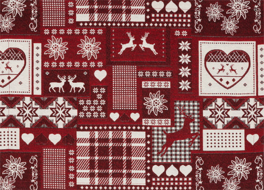 Tischset Montana Cottage Rot 35x50 cm | Glatt & Fest - Patchwork Alpin Hirsch Dunkelrot
