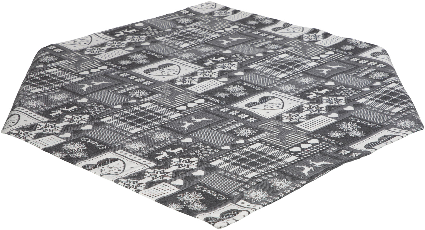 Mitteldecke Montana Cottage Grau 85x85 cm | Glatt & Fest - Patchwork Alpin Hirsch Grau