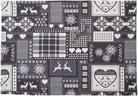 Tischset Montana Cottage Grau 35x50 cm | Glatt & Fest - Patchwork Alpin Hirsch Grau