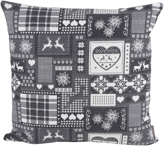 Kissenhülle Montana Cottage Grau 50x50 cm | Glatt & Fest - Patchwork Alpin Hirsch Grau