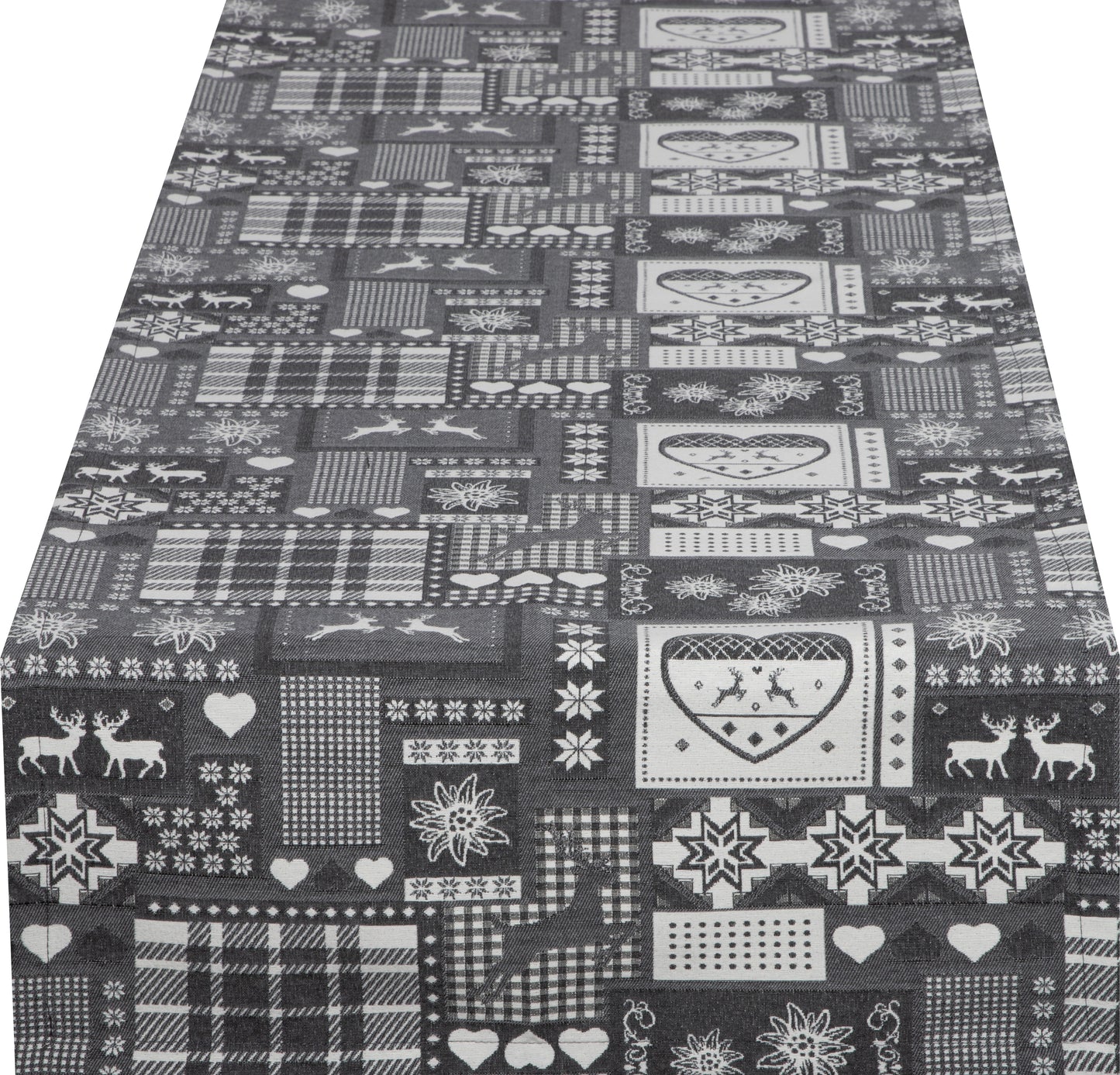 Tischband Montana Cottage Grau 50x150 cm | Glatt & Fest - Patchwork Alpin Hirsch Grau