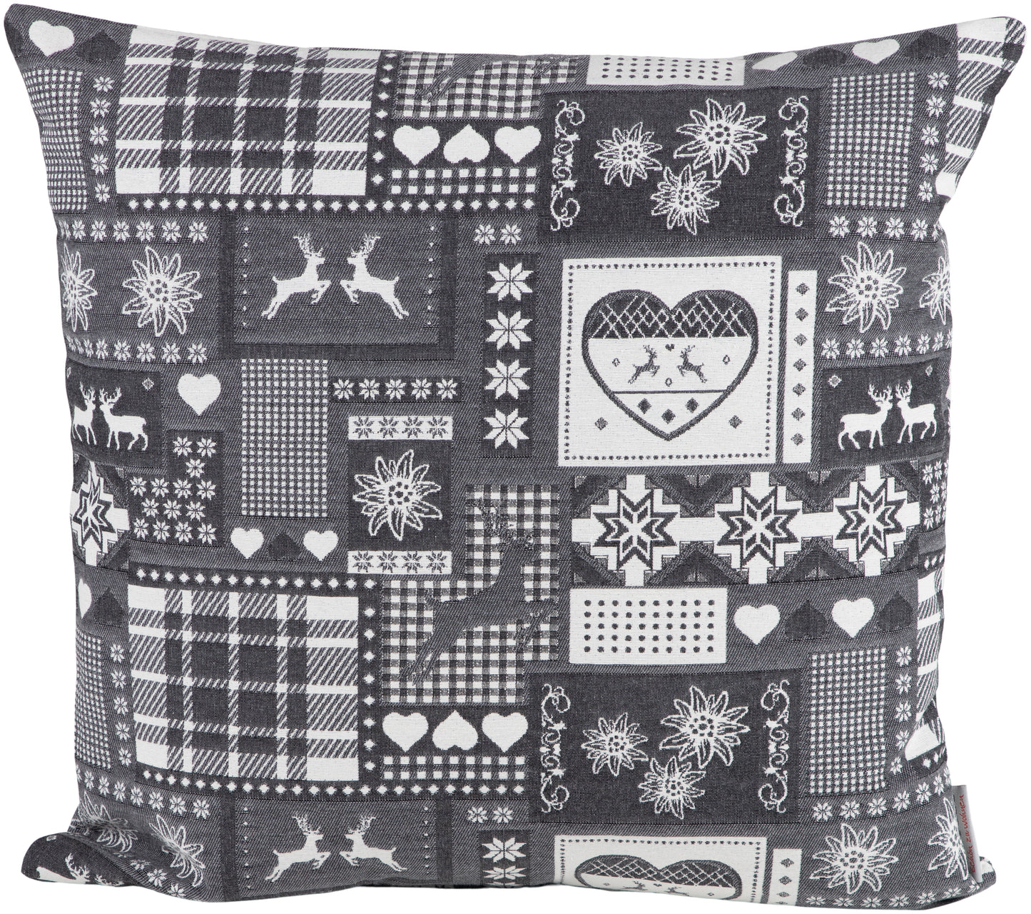 Kissenhülle Montana Cottage Grau 40x40 cm | Glatt & Fest - Patchwork Alpin Hirsch Grau