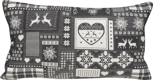 Kissenhülle Montana Cottage Grau 30x50 cm | Glatt & Fest - Patchwork Alpin Hirsch Grau