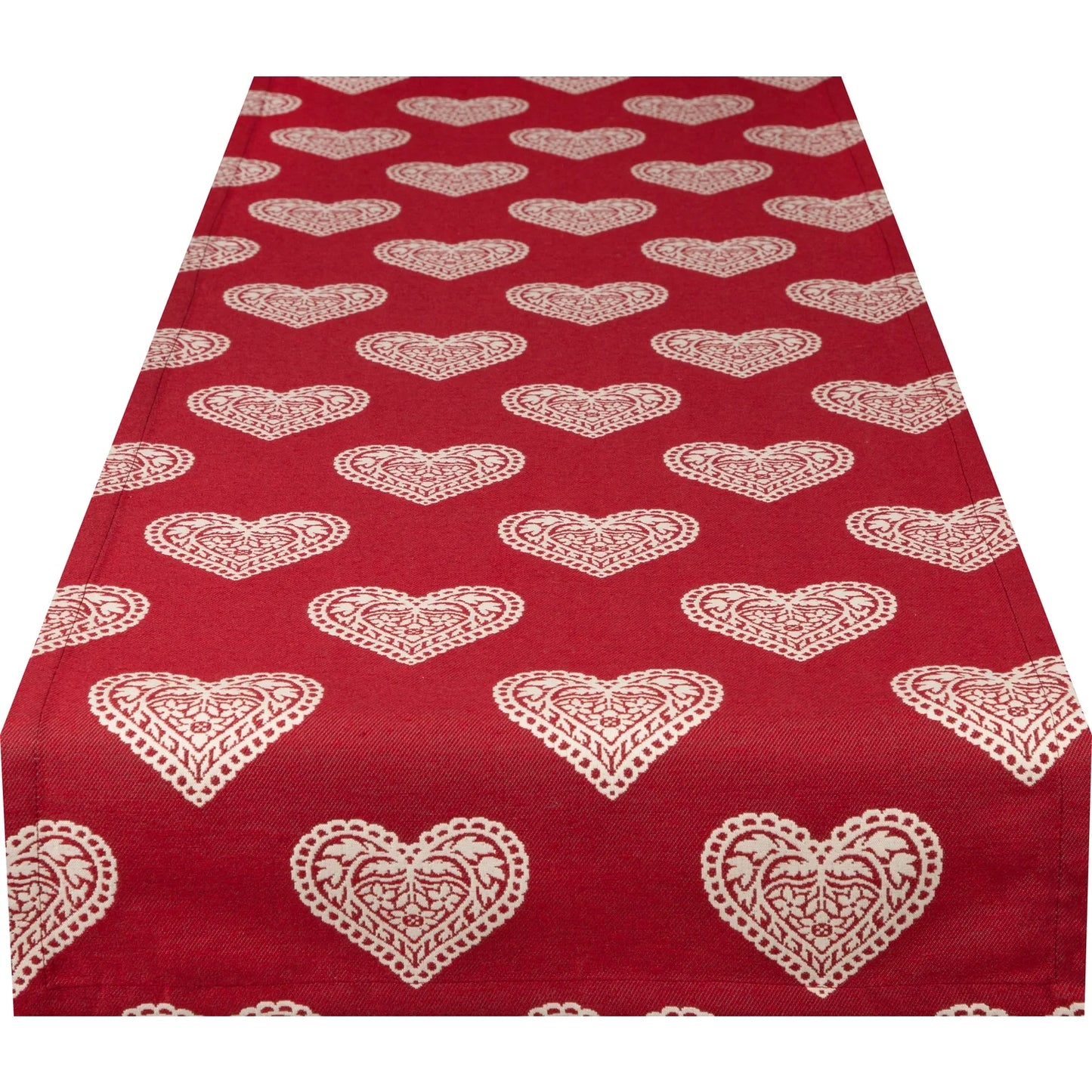 Jacquard Tischband Ornament Herz rot 50x150 cm
