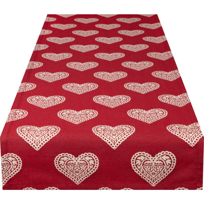 Jacquard Tischband Ornament Herz rot 50x150 cm