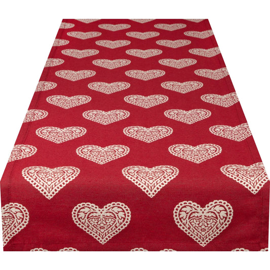 Jacquard Tischband Ornament Herz rot 50x150 cm