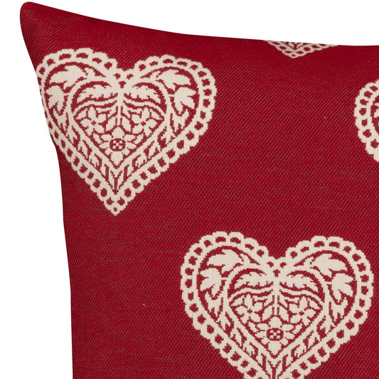 Jacquard Kissenhülle Ornament Herz rot 50x50 cm
