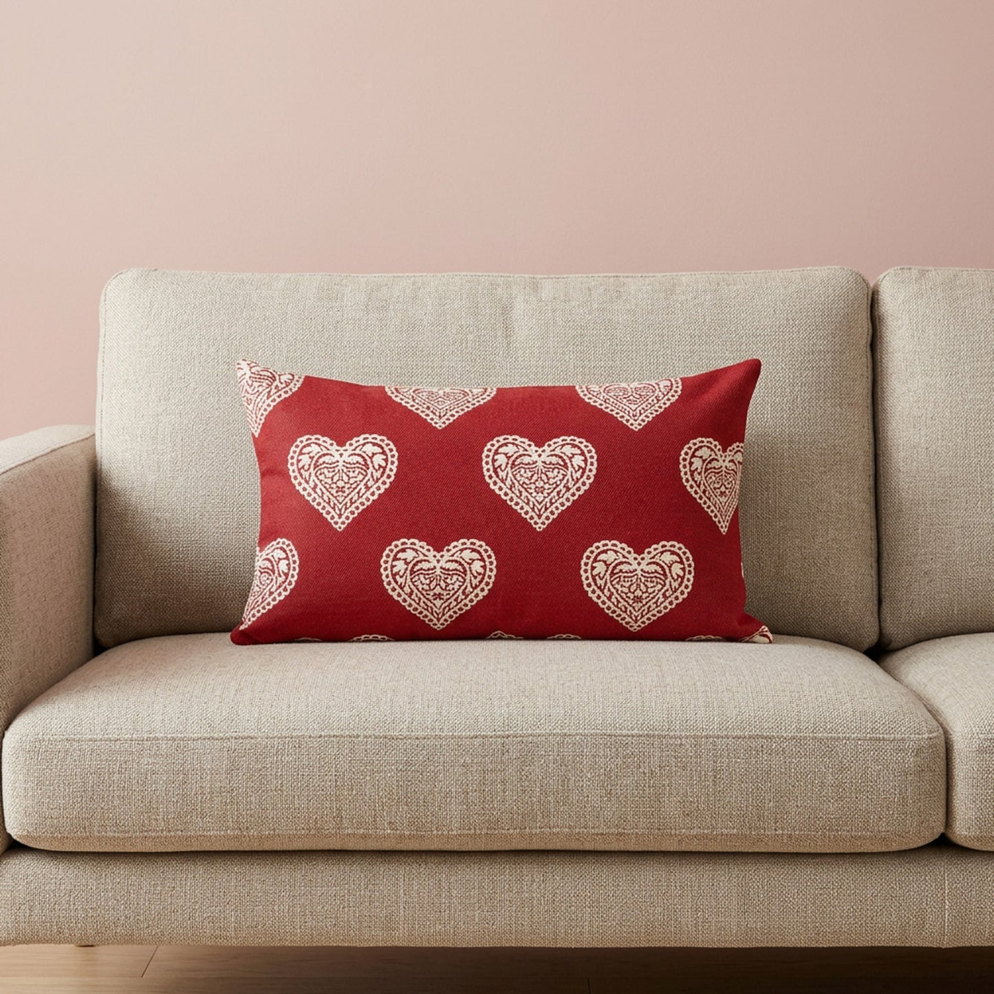 Jacquard Kissenhülle Ornament Herz rot 30x50 cm