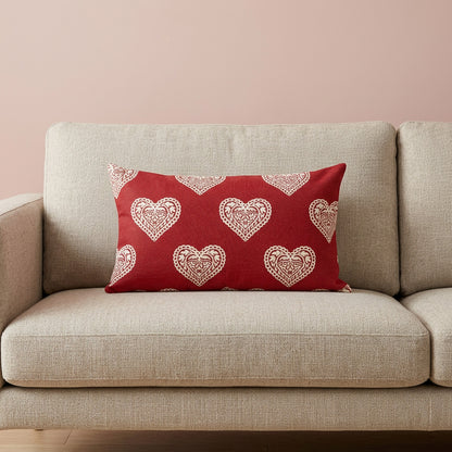 Jacquard Kissenhülle Ornament Herz rot 30x50 cm
