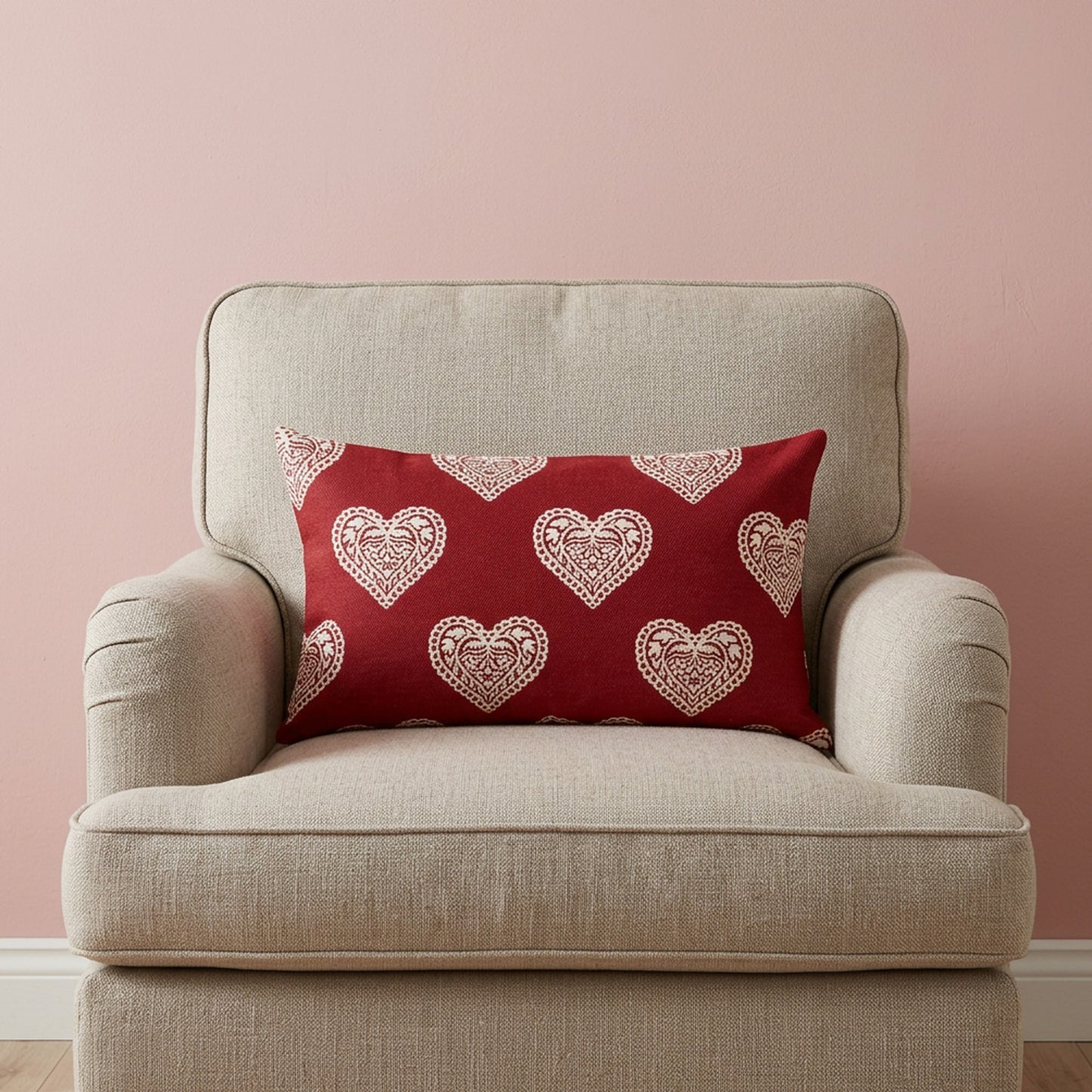 Jacquard Kissenhülle Ornament Herz rot 30x50 cm