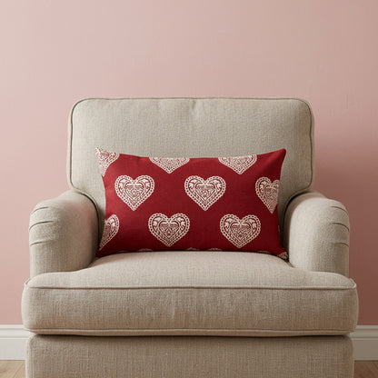 Jacquard Kissenhülle Ornament Herz rot 30x50 cm