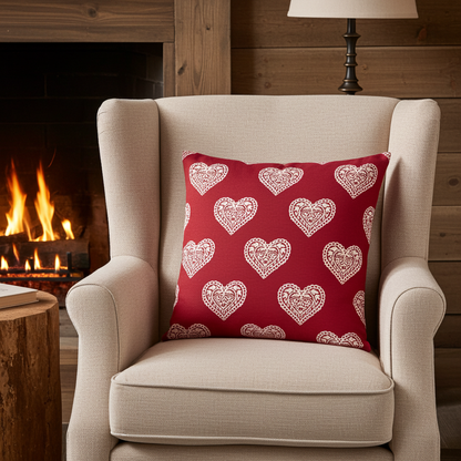 Jacquard Kissenhülle Ornament Herz rot 60x60 cm