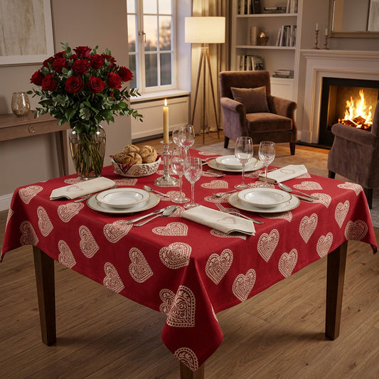Jacquard Mitteldecke Ornament Herz rot 85x85 cm