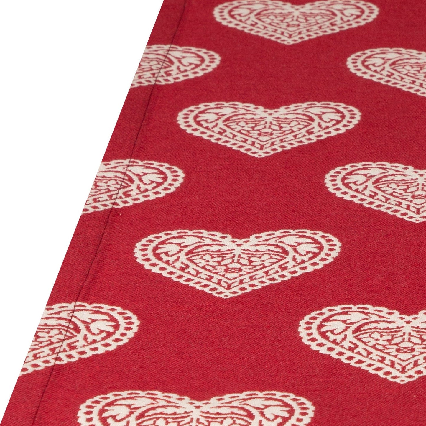 Jacquard Tischband Ornament Herz rot 50x150 cm