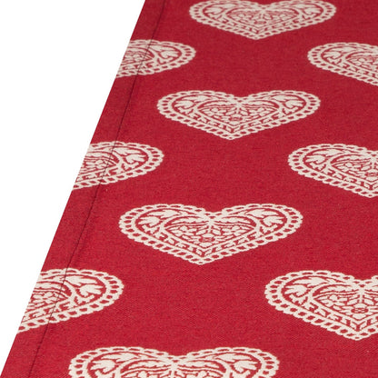 Jacquard Tischband Ornament Herz rot 50x150 cm