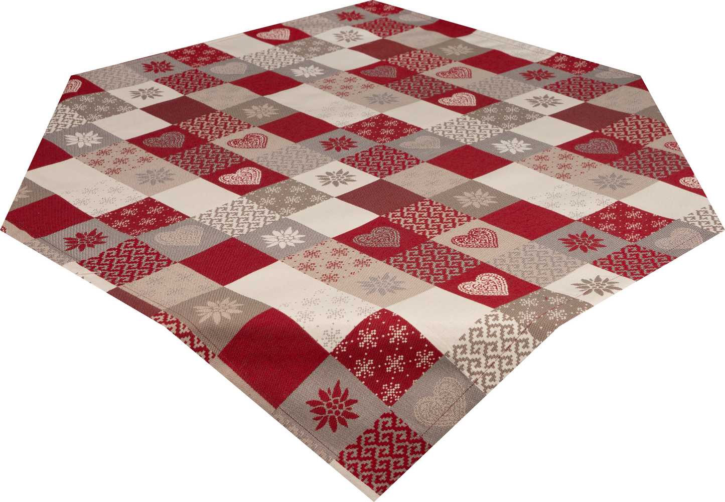 Mitteldecke Lagundo Patchwork 85x85 cm | Fein & Glatt - Patchwork Alpin Rot Creme