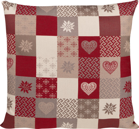 Kissenhülle Lagundo Patchwork 50x50 cm | Fein & Glatt - Patchwork Alpin Rot Creme