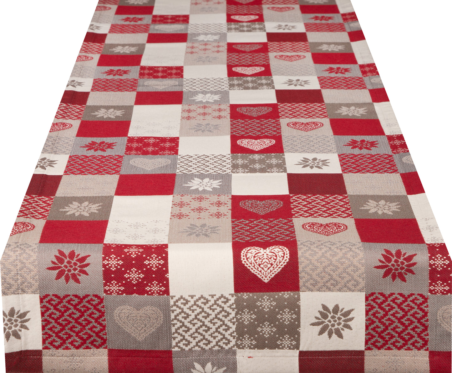 Tischband Lagundo Patchwork 50x150 cm | Fein & Glatt - Patchwork Alpin Rot Creme